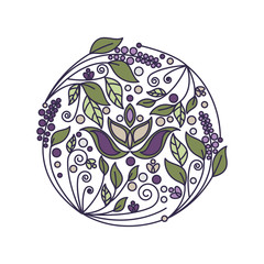 Fototapeta premium Abstract flower foliage round ornament. Vector illustration