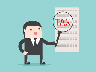 TAX analysis magnify financial focus. Flat design business financial marketing concept cartoon illustration.