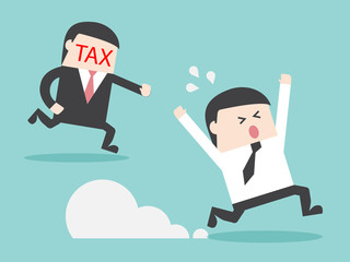 TAX hunting grabbing businessman money. Flat design business financial marketing concept cartoon illustration.