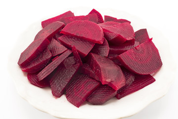 Cooked beetroot on a white background