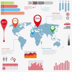 World map illustration and infographics design template. Vector