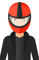 Woman in biker helmet.