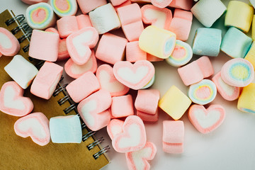 marshmallows candy and book,vintage colour style