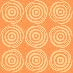 Fototapeta na wymiar Vector Seamless Hand Drawn Geometric Lines Circular Round Tiles Retro Grungy Orange Tan Color Pattern