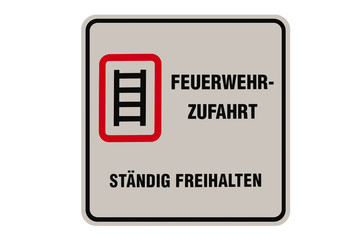 Schild - Feuerwehrzufahrt ständig freihalten - freisteller