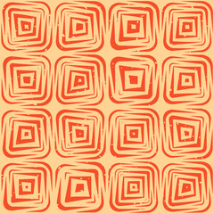 Vector Seamless Hand Drawn Geometric Lines Rounded Square Tiles Retro Grungy Orange Tan Pattern