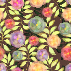 Floral seamless pattern . Vector flowers with branches and leaves
