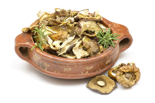 dried mushrooms in a pot
