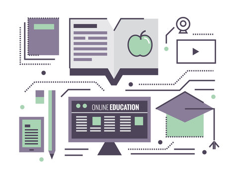 Online Education.  flat thin line design elements. flat vector 