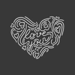 Hand drawn heart shape with chalk board lettering 