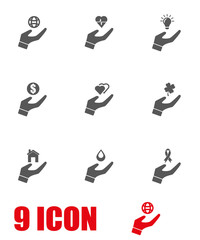 Vector grey insurance hand icon set. Insurance Hand Icon Object, Insurance Hand Icon Picture, Insurance Hand Icon Image - stock vector