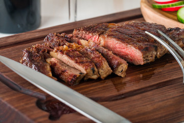 sliced medium rare grilled Beef steak Ribeye