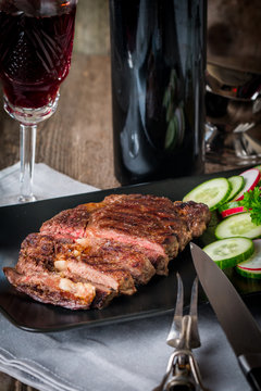 sliced medium rare grilled Beef steak Ribeye