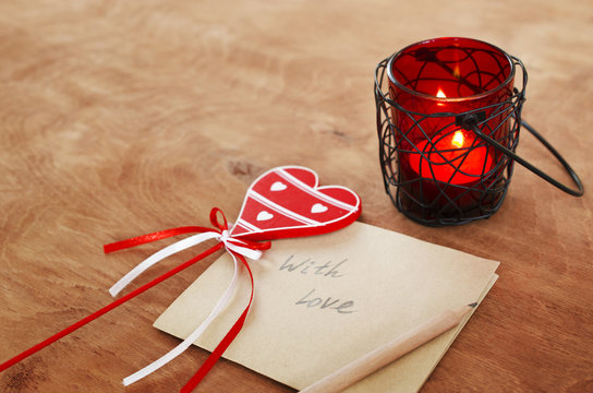 Card With Message With Love In The Letter, Romantic Candle Holde