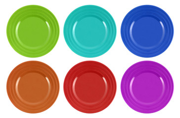 Multi-colored plates isolated on white background
