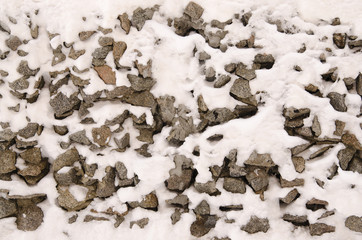The texture of the rocks and snow