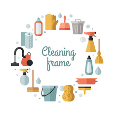 Cleaning flat multicolored vector circle frame. Modern minimalistic design.