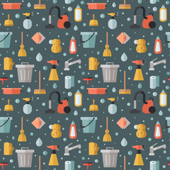 Cleaning flat multicolored vector seamless pattern. Modern  minimalistic design. 
