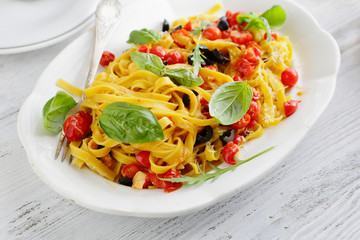 homemade pasta with sauce