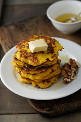 stack of pumpkin pancakes