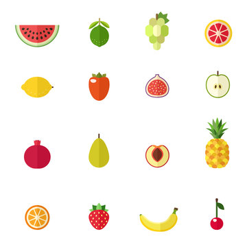 Fruit icons vector set. Modern flat design. Isolated objects.