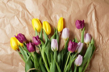 spring bouquets of tulip on craft paper