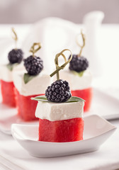 Watermelon feta and blackberry appetizers