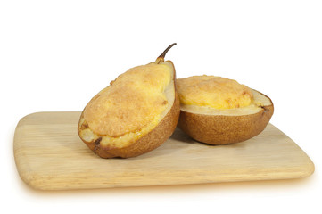 Naklejka na ściany i meble Pear stuffed with cheese isolated on white background