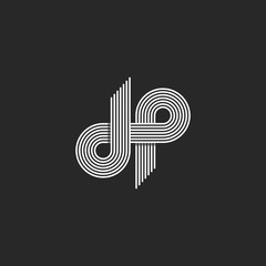 Logo DP letter monogram, offset thin line style, overlapping design element, D and P pair symbol, linear emblem template