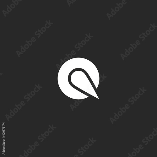 Logo Q Letter Round Design Element Mockup Emblem Black And White