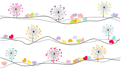 Abstract colorful heart dandelion spring time vector background