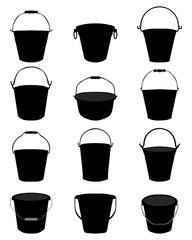 Black silhouettes of garden pail, vector