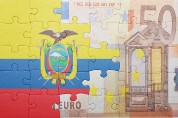 puzzle with the national flag of ecuador and euro banknote