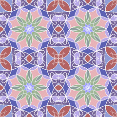 Seamless pattern with mandala round circular ornament, geometric floral pattern, decorative repeating fabric texture. Tribal ethnic motif, vector abstract background
