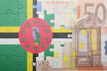 puzzle with the national flag of dominica and euro banknote