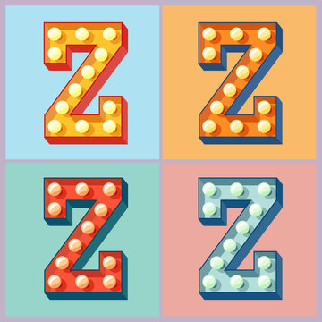 Vector light up colorful flat lamp alphabet. Letter Z