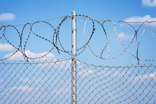 Barb wire fence set errected on the border of Croatia and Slovenia