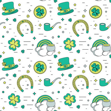 Color modern seamless background for Patricks Day. The traditional attributes. vector