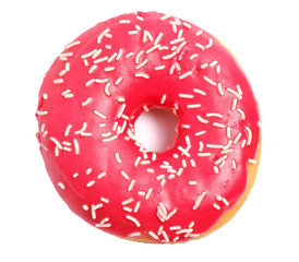 Donut with sprinkles on white background. 