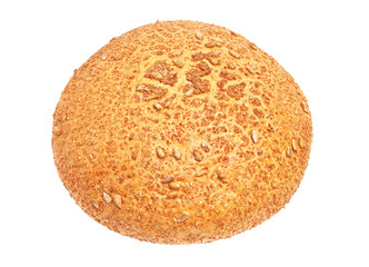 Fresh, round bread with sunflower seeds isolated on white