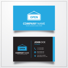 Open sign icon. Business card vector template.