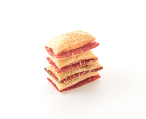 mini pie biscuit with strawberry jam