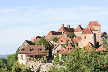 Fototapeta na wymiar View of the medieval hilltop village of Loubressac, Lot , France, one of the listed Most Beautiful Villages of France and a popular tourist attraction