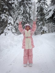 Happy Child In Winter Outdoors