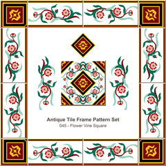 Antique tile frame pattern set_045 Flower Vine Square
