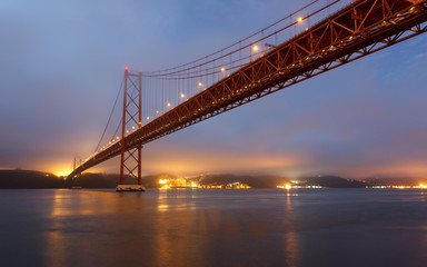 Foggy night looking to the Lisbon bridge
