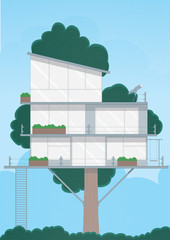 modern glass house on tree