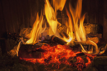 Burning fireplace