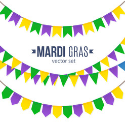 Mardi Gras traditional flags set isolated on white background