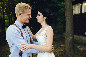 Beautiful wedding couple posing